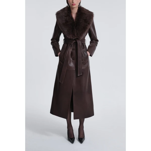 Nour Hammour Coats Color | Dakota Glamorous Leather Coat luxury leather Coats from Luxury Shoes 