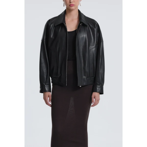 Nour Hammour Jackets Color | Dalma Relaxed Leather Jacket luxury leather Jackets from Luxury Shoes 