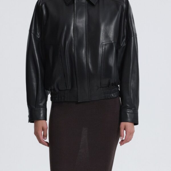 Nour Hammour Dalma Relaxed Leather Jacket, view 3