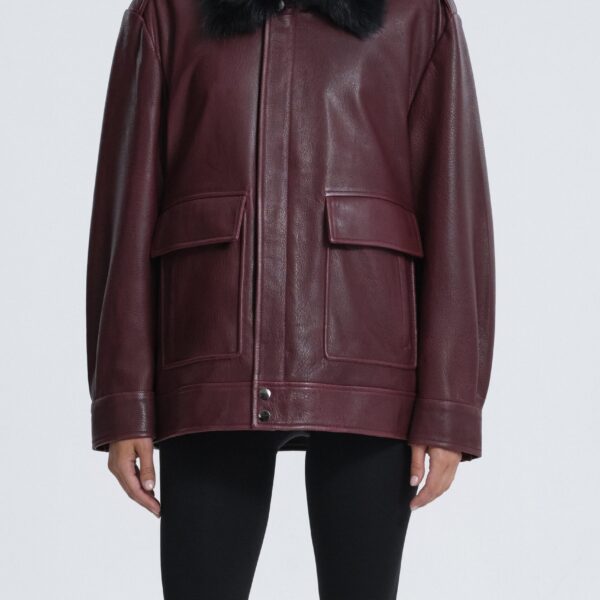 Nour Hammour Drey Shearling Collar Distressed Jacket, view 2