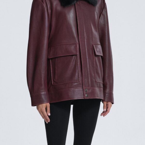 Nour Hammour Drey Shearling Collar Distressed Jacket, view 3