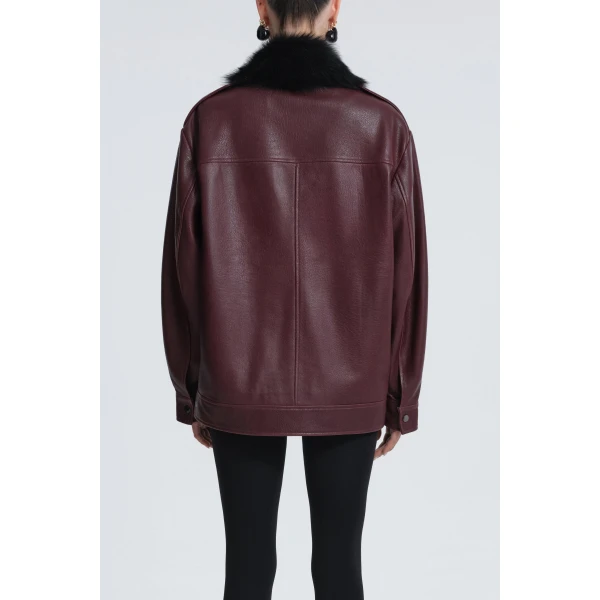 Nour Hammour Jackets Color | Drey Shearling Collar Distressed Jacket luxury leather Jackets from Luxury Shoes 