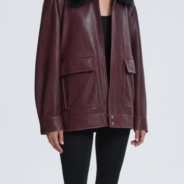 Nour Hammour Drey Shearling Collar Distressed Jacket, view 5
