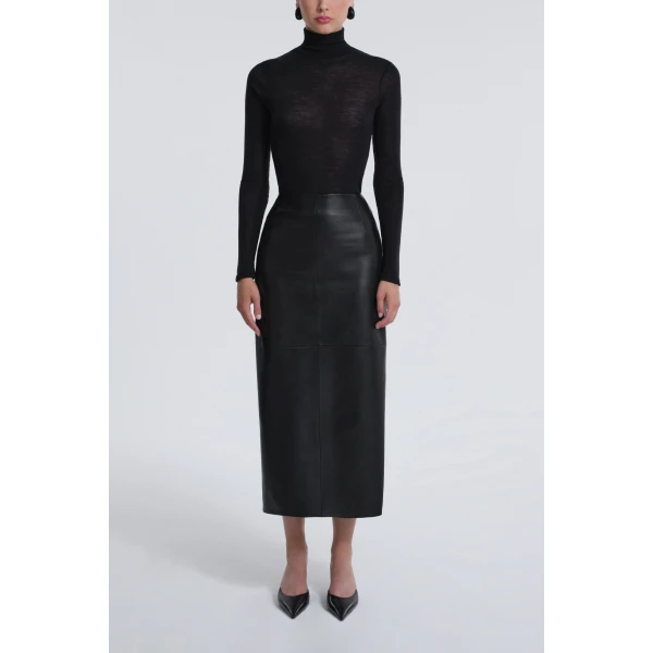 Nour Hammour Skirts Color | Elisse Skirt Long Pencil Leather Skirt luxury leather Skirts from Luxury Shoes 