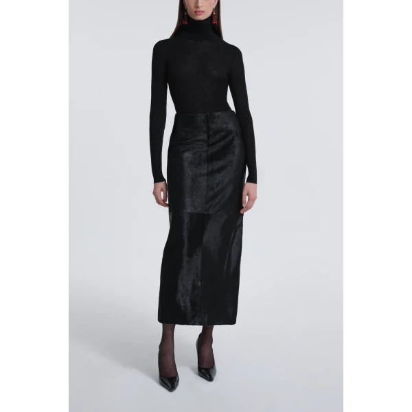 Nour Hammour Skirts Color | Elisse Skirt Long Pencil Ponyhair Skirt luxury leather Skirts from Luxury Shoes 