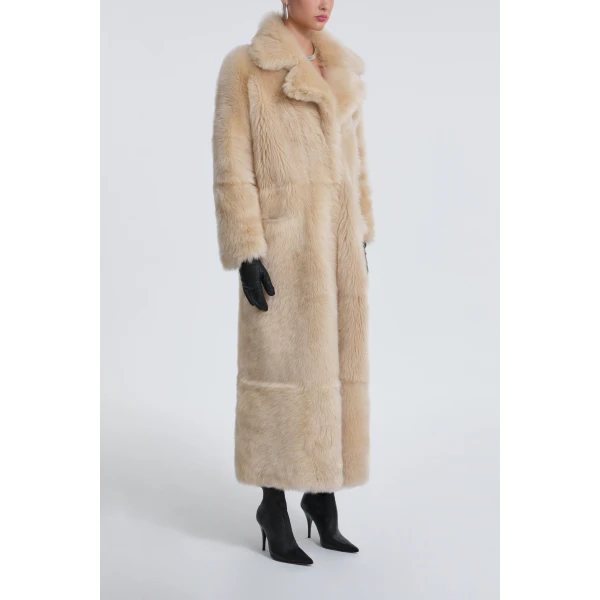 Nour Hammour Coats Color | Evita Long Luxurious Shearling Coat luxury leather Coats from Luxury Shoes 