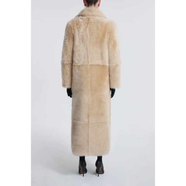 Nour Hammour Coats Color | Evita Long Luxurious Shearling Coat luxury leather Coats from Luxury Shoes 