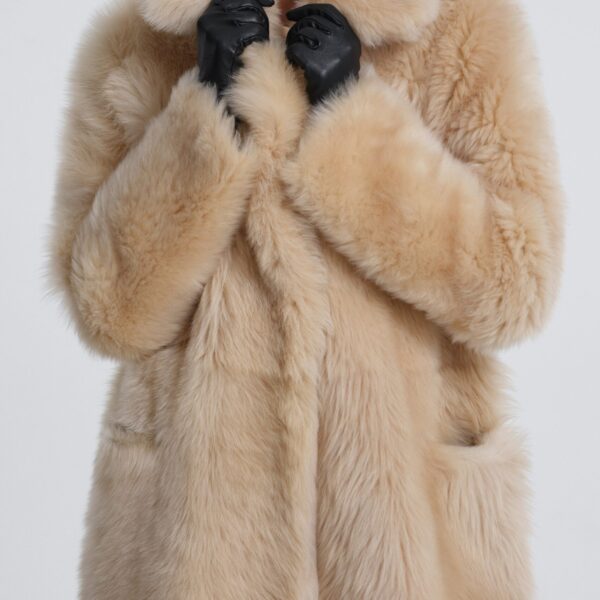 Nour Hammour Evita Long Luxurious Shearling Coat, view 5