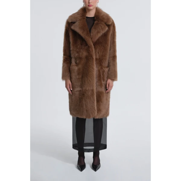Nour Hammour Coats Color | Evita Plush Shearling Coat luxury leather Coats from Luxury Shoes 