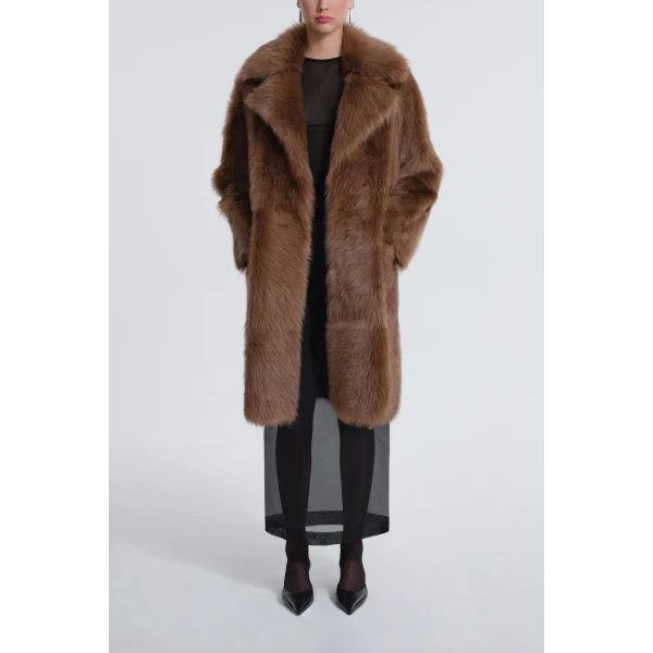 Nour Hammour Coats Color | Evita Plush Shearling Coat luxury leather Coats from Luxury Shoes 