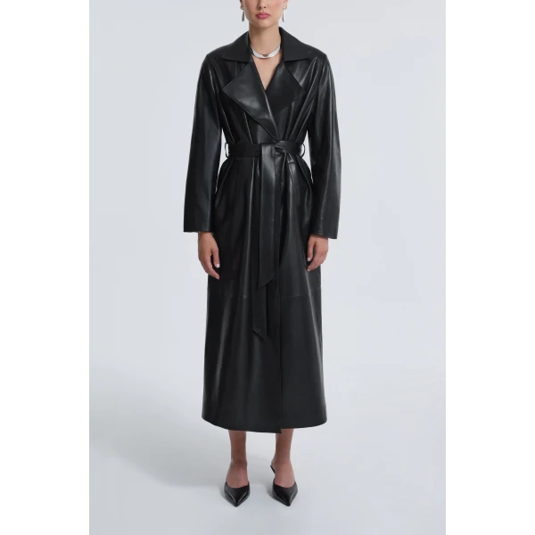Nour Hammour Coats Color | Kasha Long Ladylike Coat luxury leather Coats from Luxury Shoes 