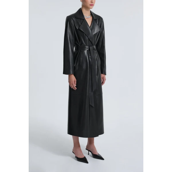 Nour Hammour Coats Color | Kasha Long Ladylike Coat luxury leather Coats from Luxury Shoes 