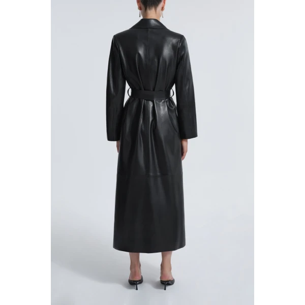 Nour Hammour Coats Color | Kasha Long Ladylike Coat luxury leather Coats from Luxury Shoes 