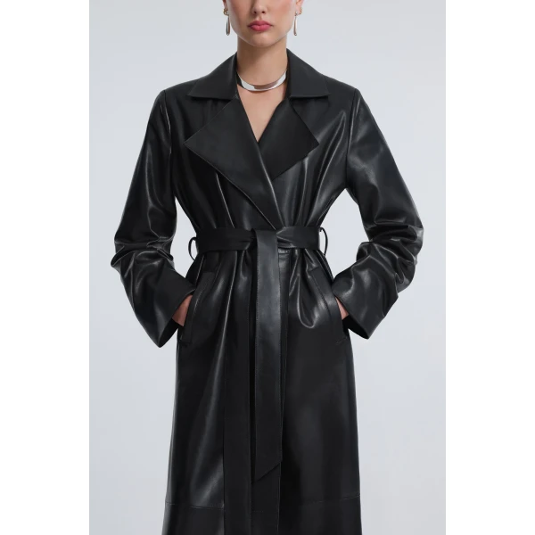 Nour Hammour Coats Color | Kasha Long Ladylike Coat luxury leather Coats from Luxury Shoes 