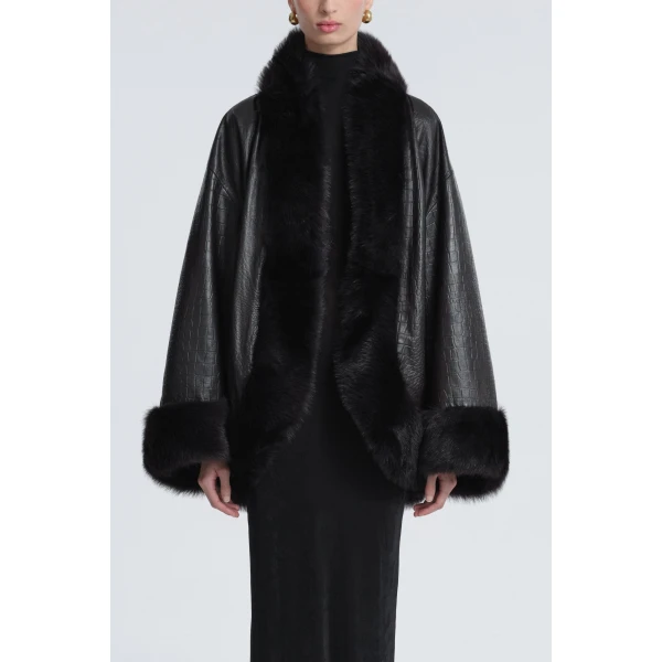 Nour Hammour Coats Color | Sabine Oversized Croco Coat luxury leather Coats from Luxury Shoes 