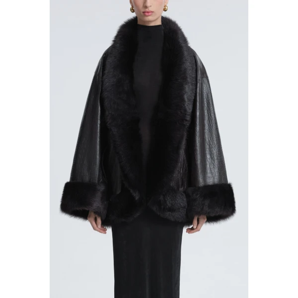 Nour Hammour Coats Color | Sabine Oversized Croco Coat luxury leather Coats from Luxury Shoes 