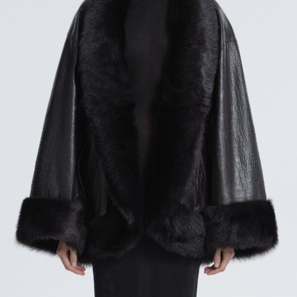 Nour Hammour Sabine Oversized Croco Coat, view 3