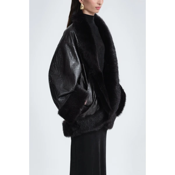 Nour Hammour Coats Color | Sabine Oversized Croco Coat luxury leather Coats from Luxury Shoes 