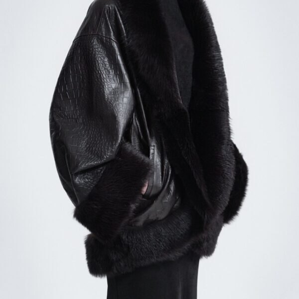 Nour Hammour Sabine Oversized Croco Coat, view 4
