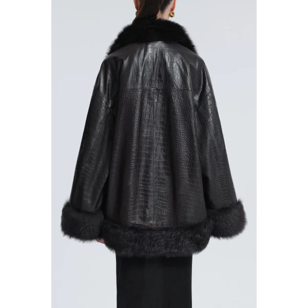 Nour Hammour Coats Color | Sabine Oversized Croco Coat luxury leather Coats from Luxury Shoes 