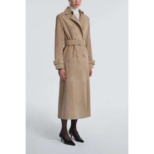 Nour Hammour Coats Color | Tate Tailored Suede Trench luxury leather Coats from Luxury Shoes 