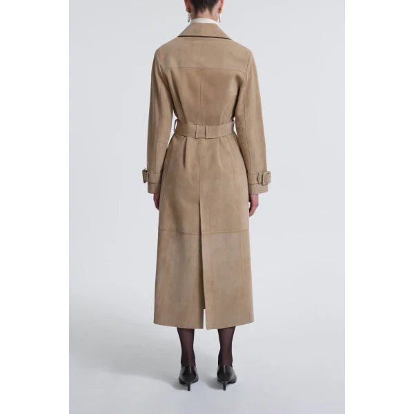 Nour Hammour Coats Color | Tate Tailored Suede Trench luxury leather Coats from Luxury Shoes 