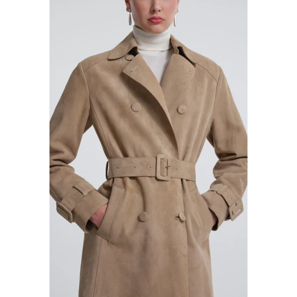 Nour Hammour Coats Color | Tate Tailored Suede Trench luxury leather Coats from Luxury Shoes 