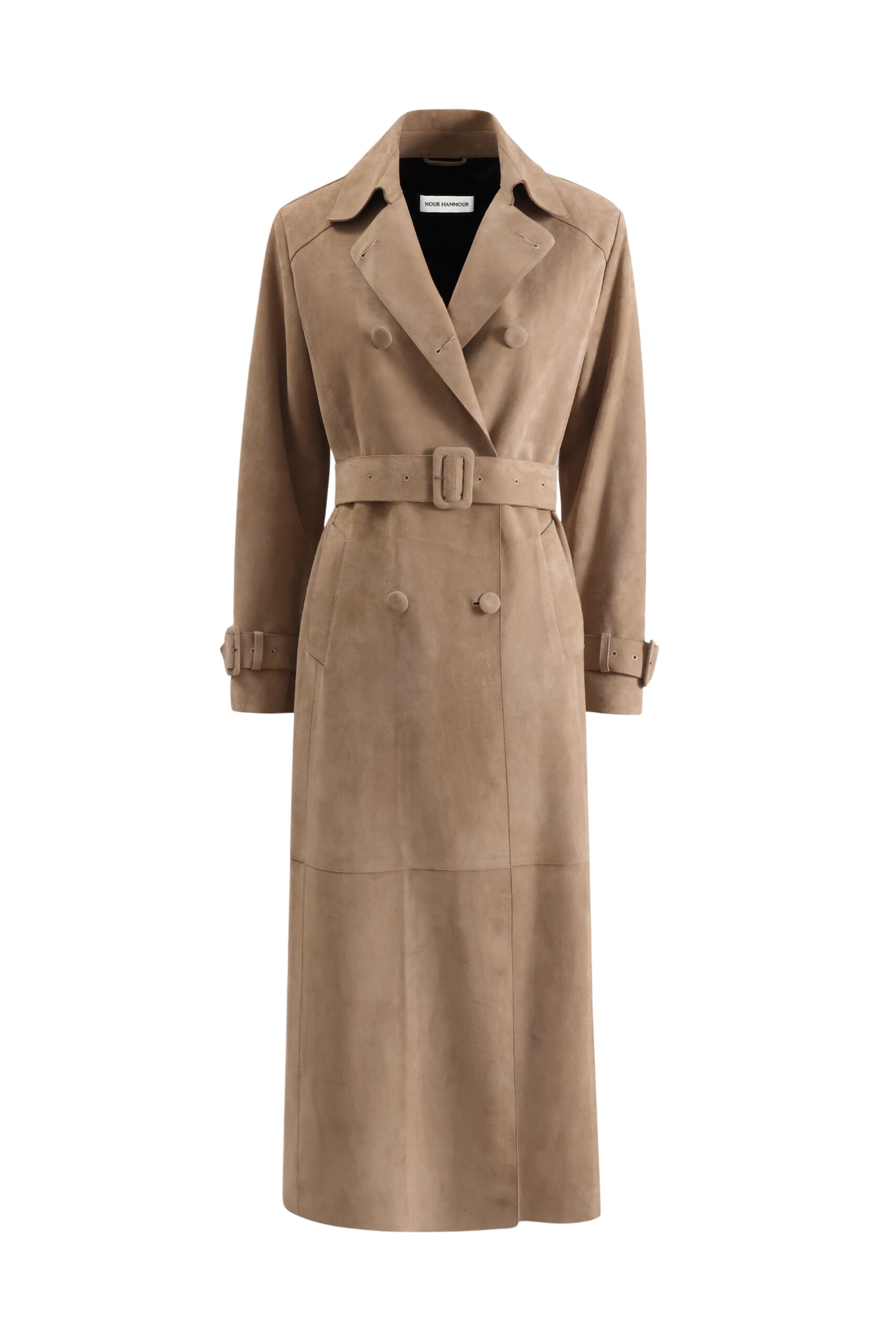 Nour Hammour Tate Tailored Suede Trench Coat