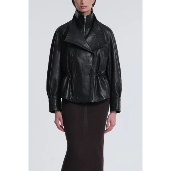 Nour Hammour Jackets Color | Thalia Cropped Cinched Jacket luxury leather Jackets from Luxury Shoes 