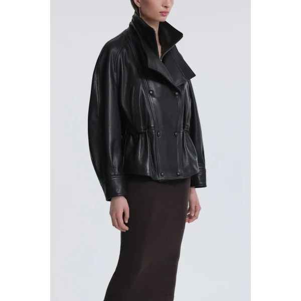 Nour Hammour Jackets Color | Thalia Cropped Cinched Jacket luxury leather Jackets from Luxury Shoes 