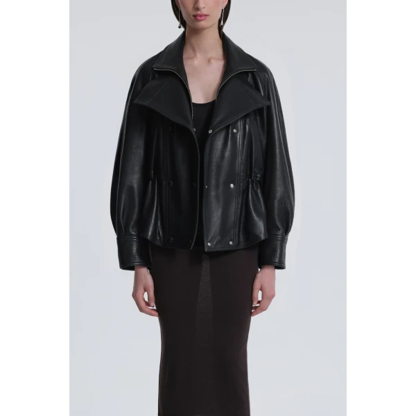 Nour Hammour Jackets Color | Thalia Cropped Cinched Jacket luxury leather Jackets from Luxury Shoes 