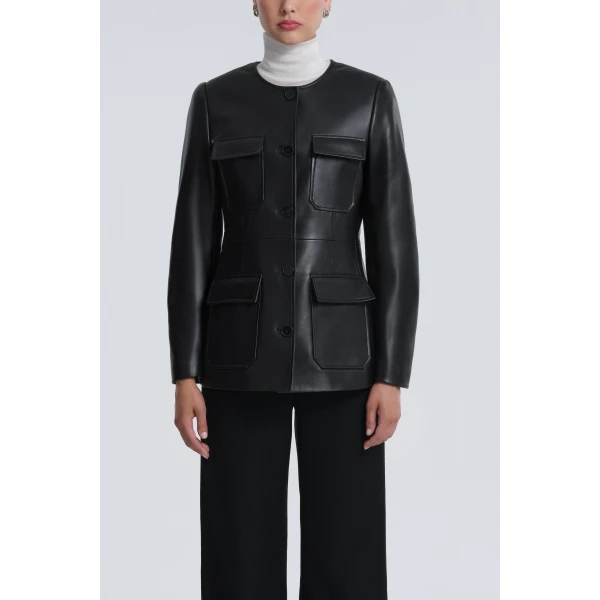Nour Hammour Jackets Color | Vernes Elegant Leather Jacket luxury leather Jackets from Luxury Shoes 