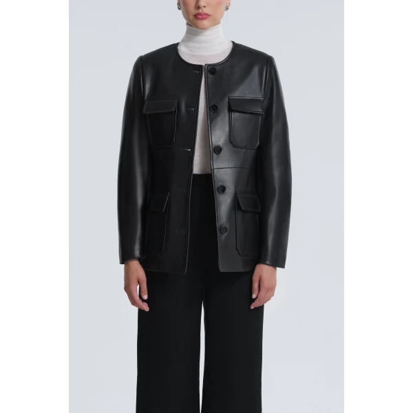 Nour Hammour Jackets Color | Vernes Elegant Leather Jacket luxury leather Jackets from Luxury Shoes 