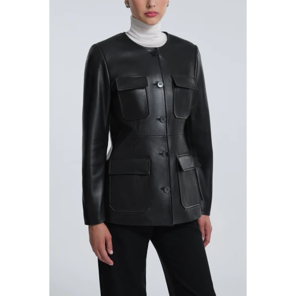 Nour Hammour Jackets Color | Vernes Elegant Leather Jacket luxury leather Jackets from Luxury Shoes 