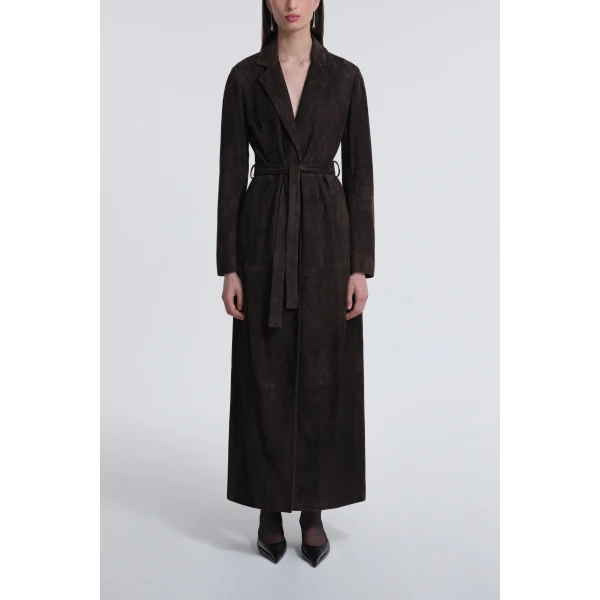 Nour Hammour Coats Color | Vesper Sleek Suede Coat luxury leather Coats from Luxury Shoes 