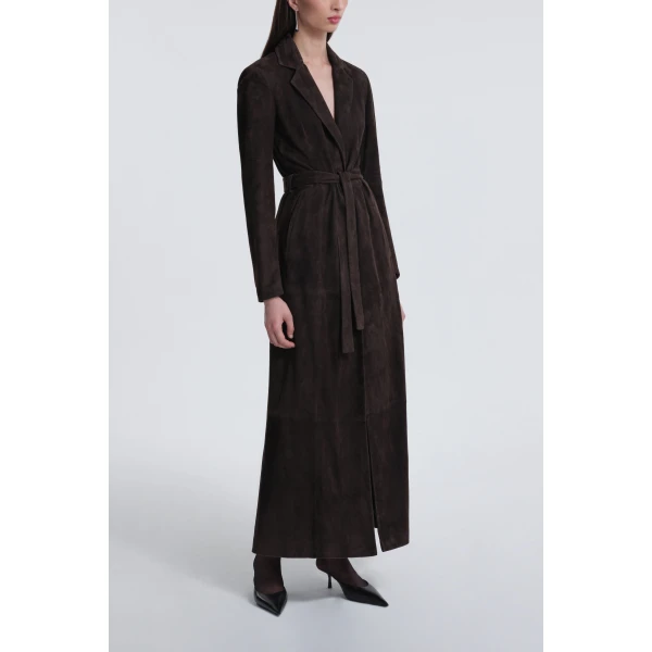 Nour Hammour Coats Color | Vesper Sleek Suede Coat luxury leather Coats from Luxury Shoes 