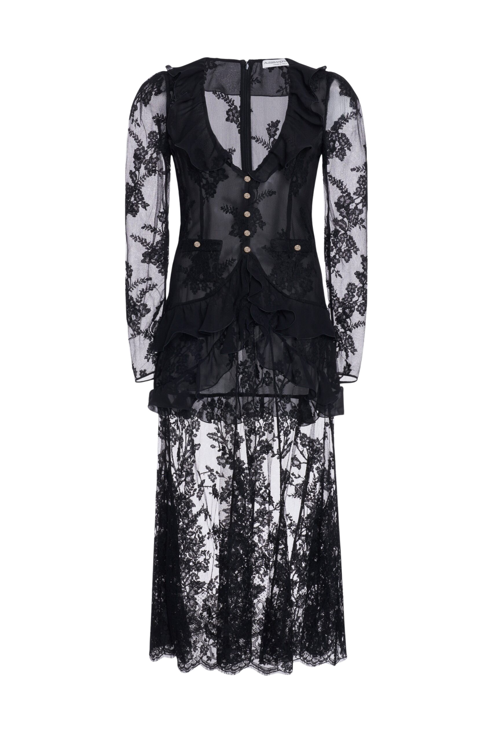 Alessandra Rich Lace Dress With Ruffles