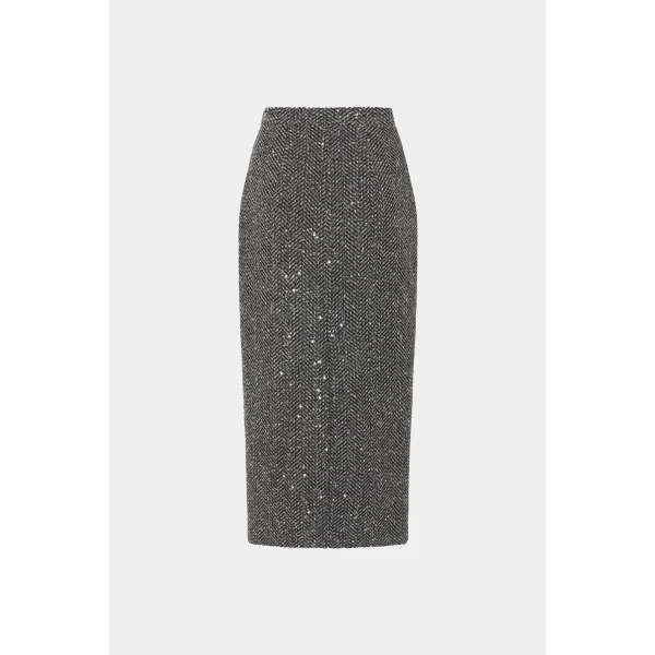 Sequin Tweed Midi Skirt