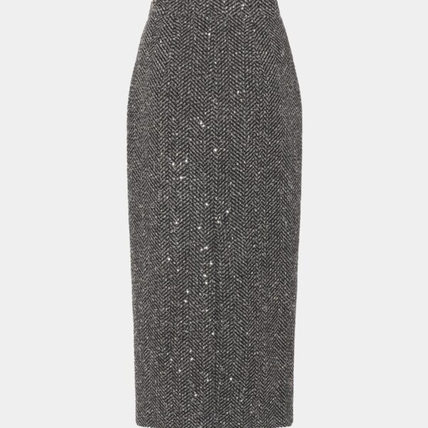 Alessandra Rich Sequin Tweed Midi Skirt, view 2
