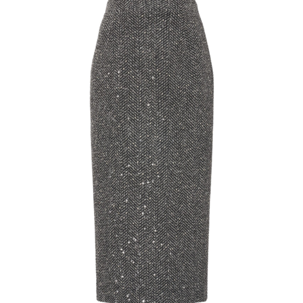 Alessandra Rich Sequin Tweed Midi Skirt
