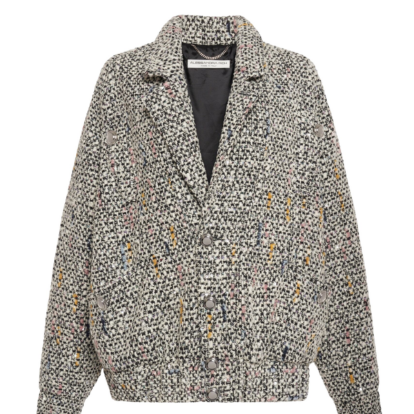 Alessandra Rich Sequin Tweed Oversized Bomber Jacket