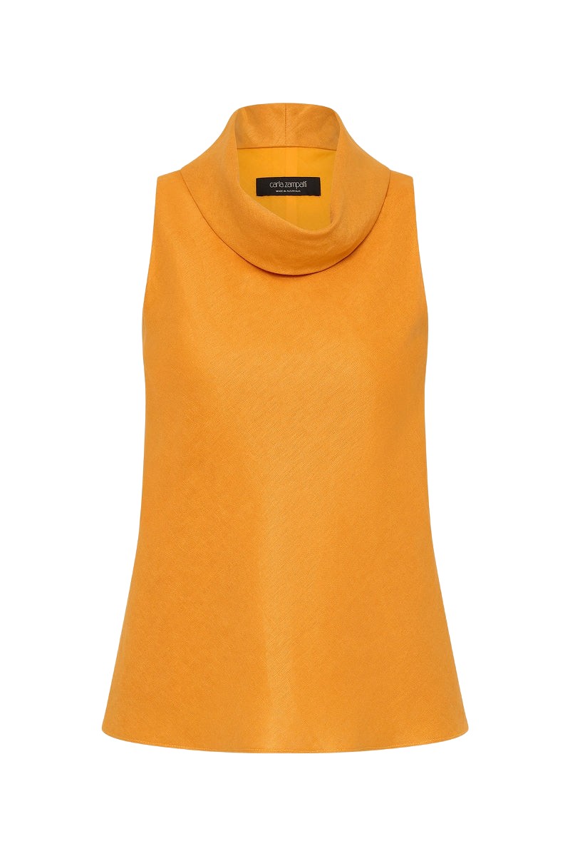 Carla Zampatti Amber Linen Folded Collar Top