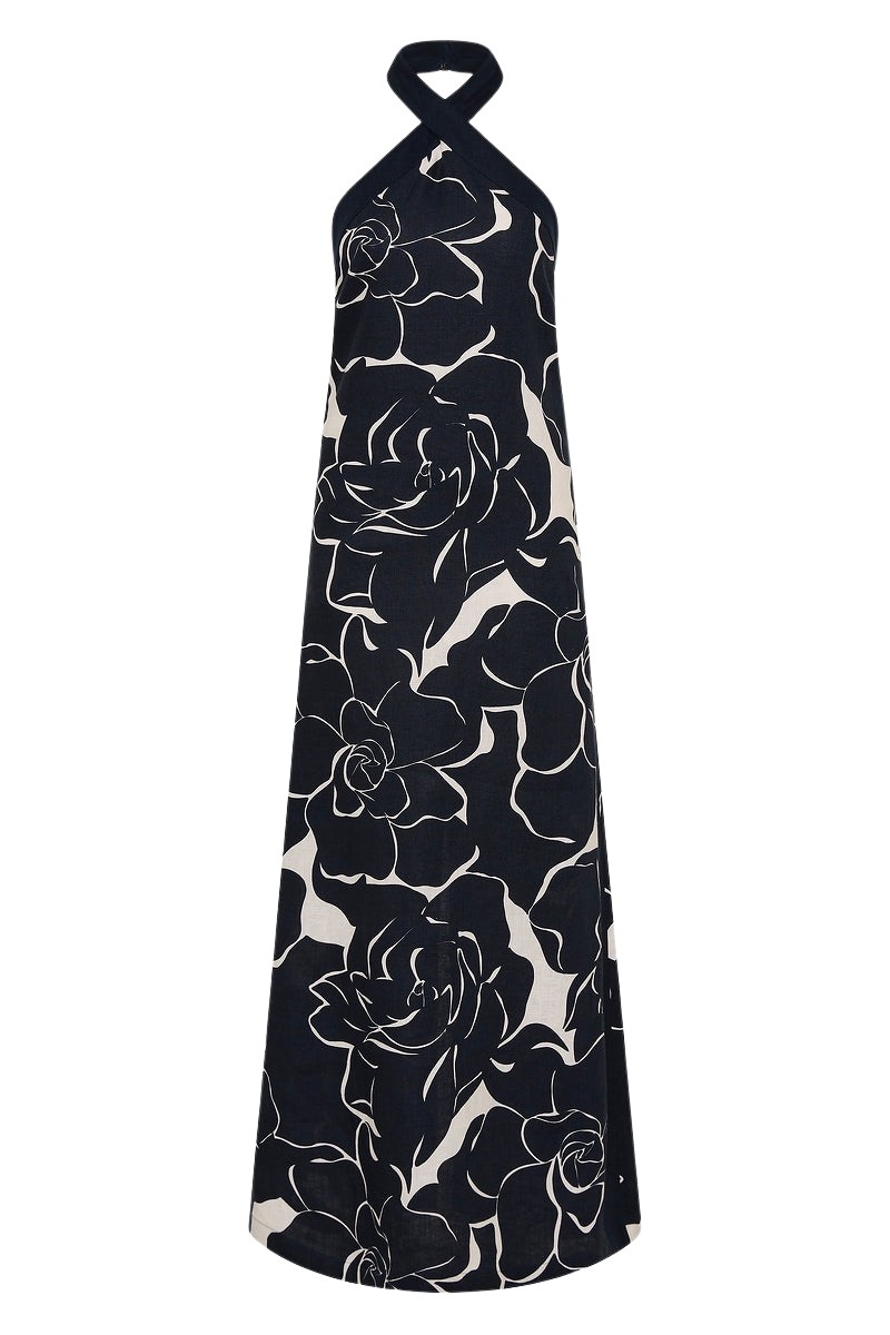 Carla Zampatti Celestial Petals Linen Halter Neck Dress