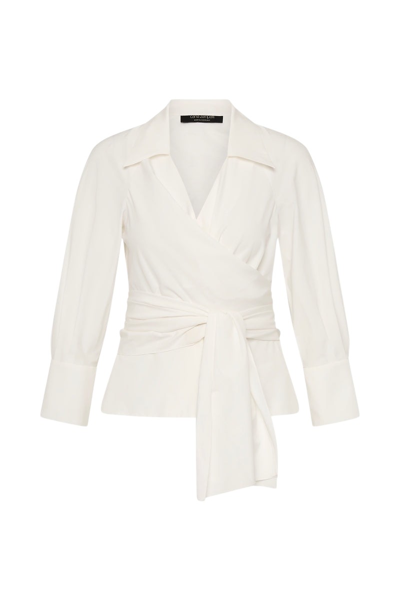 Carla Zampatti Ivory Cotton Taffeta Wrap Top