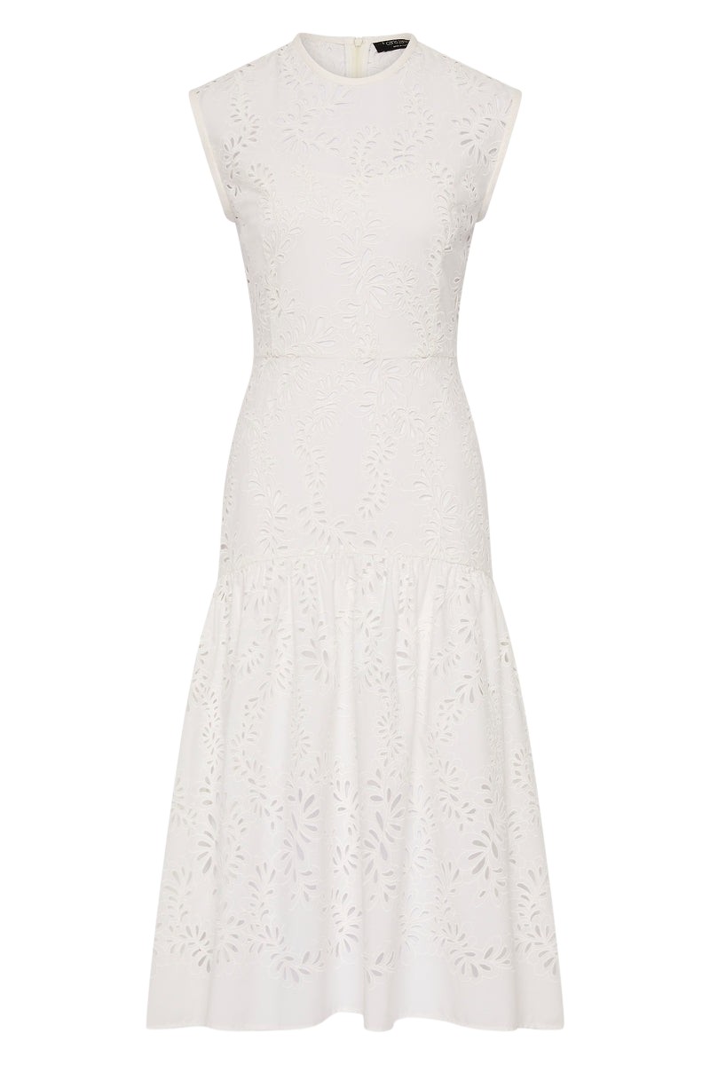 Carla Zampatti Ivory Lace Broderie Midi Dress