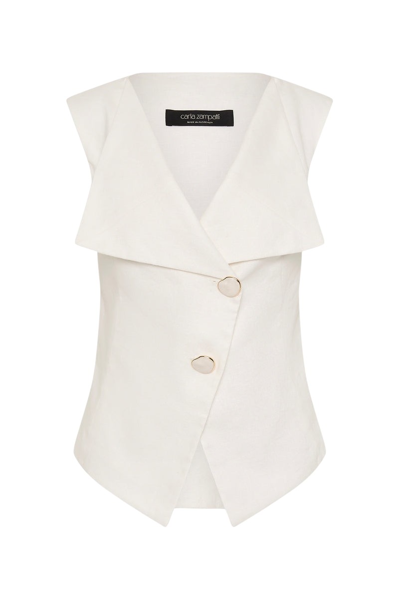 Carla Zampatti Ivory Linen Double Breasted Vest