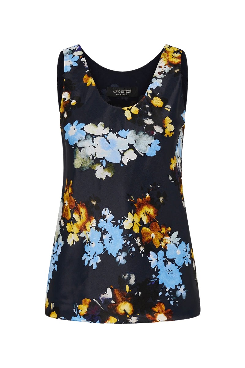 Carla Zampatti Midnight Botanica Viscose Twill Scoop Neck Cami