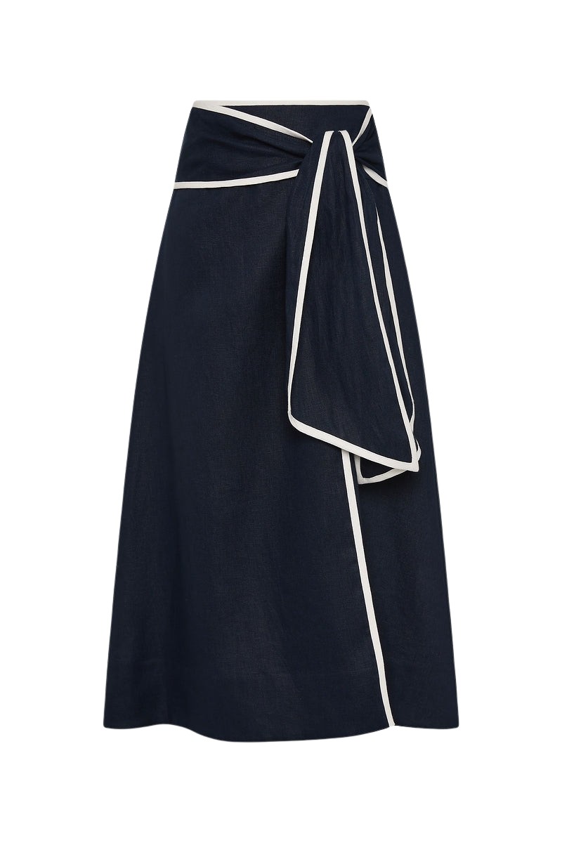 Carla-Zampatti-Navy-Linen-Wrap-Skirt81118_nobg Carla Zampatti Skirts