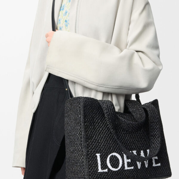 LOEWE Medium Loewe Font Tote In Raffia, view 3