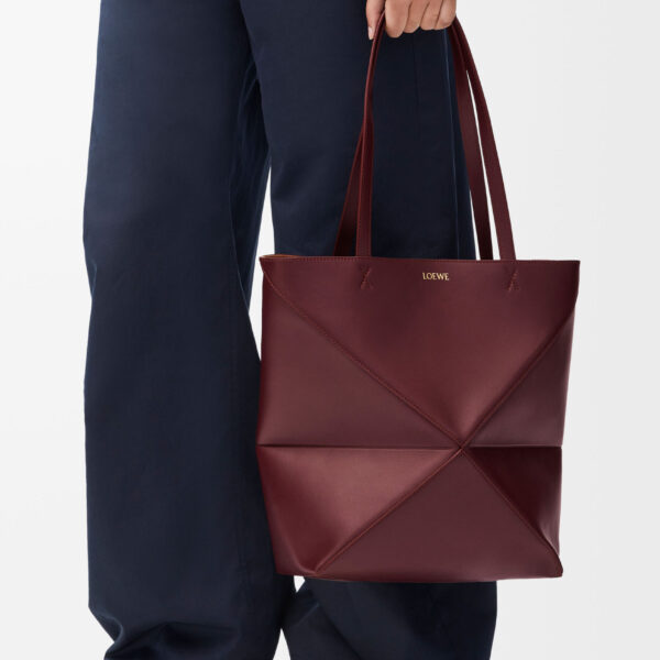 LOEWE Medium Puzzle Fold Tote In Shiny Calfskin, view 2